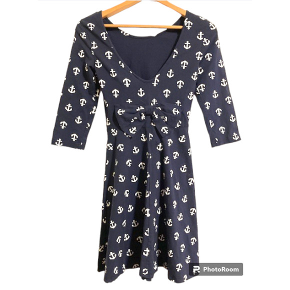 ANCHOR Dress - Rue 21 Navy Blue & White Anchor Pattern Dress With Bow - Small - Picture 4 of 8